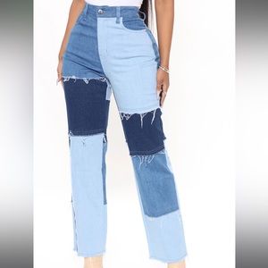 Meant To Be Patchwork Straight Leg Jeans - Medium Blue Wash
Size: 5